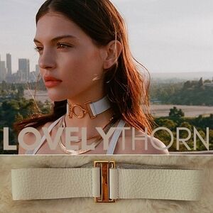 VANESSA MOONEY // ltd ed genuine white leather collar choker gold detail